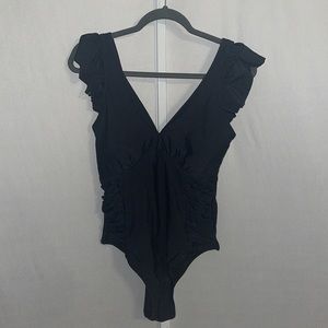 Blooming Jelly Vintage Retro Black Ruffle One Piece Swimsuit Large NWT